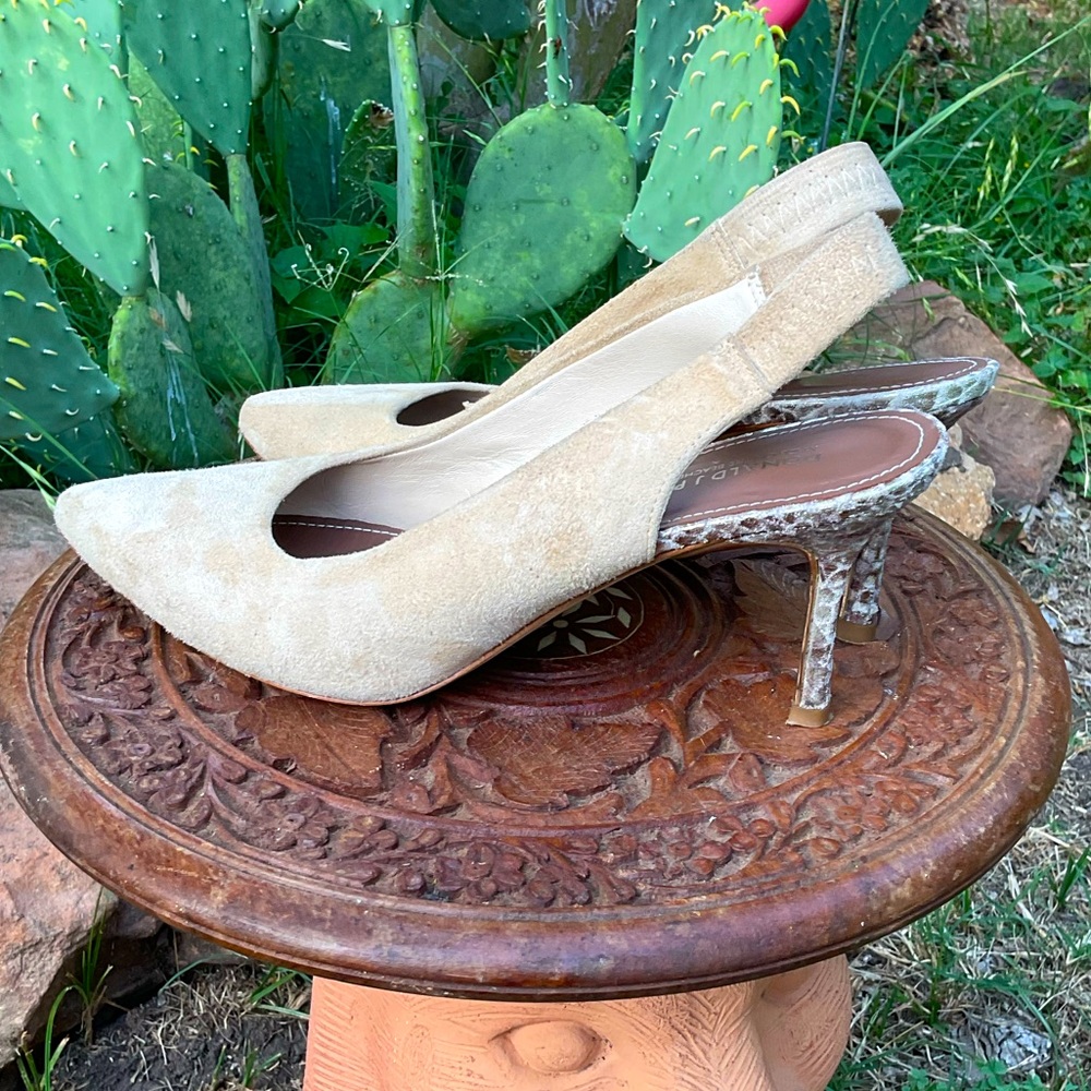 Donald Pliner Suede Metallic Heels Pointed Toe Slingback Super SOft Leather 7.5